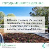 «Жилье и городская среда»: В Самаре стартуют обсуждения дизайн-проектов общественных территорий-претендентов на благоустройство в 2025 году